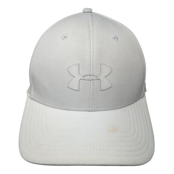 Under Armour Fitted Baseball Cap White Large Lightweight Embroidered 6 Panel - Picture 1 of 9